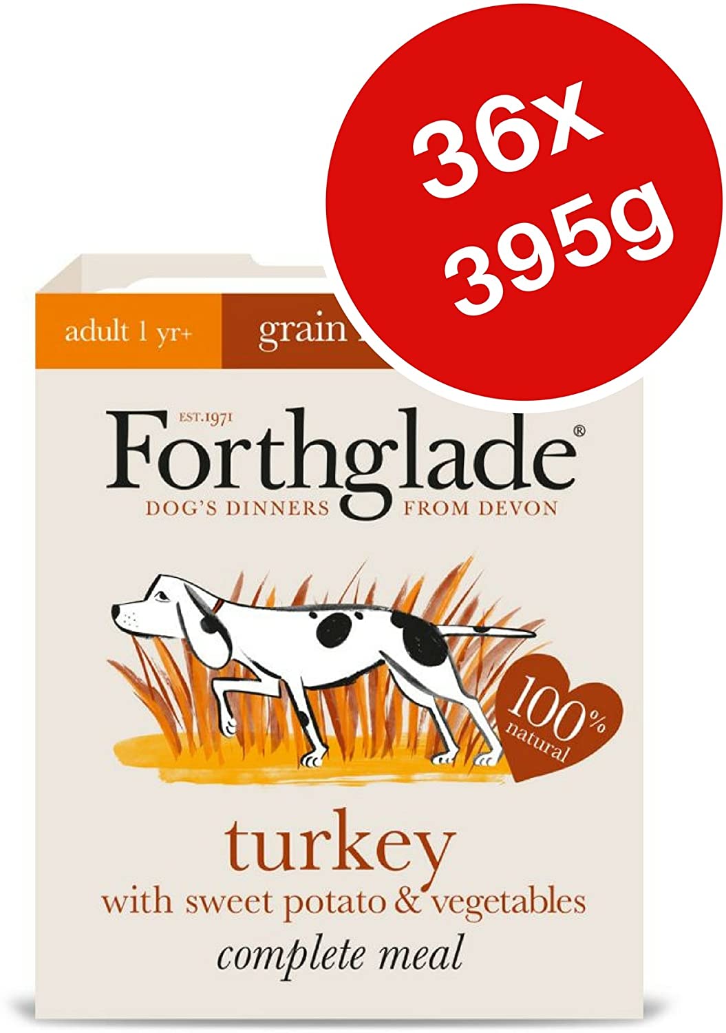  Forthglade - Comida completa para perros mojados sin grano para adultos – Turquía 395 g (paquete de 36) 