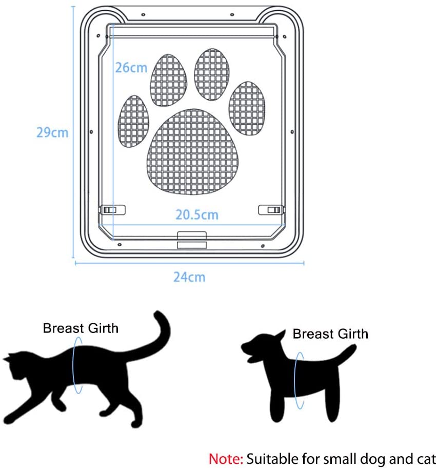  FREESOO Puerta de Mascotas Puerta para Gatos y Perros Pequeños Colgajo Gateras Automática Magnética Entrada Salida Cerradura Bloqueable Malla Fácil de Instalar 24 * 29 cm 