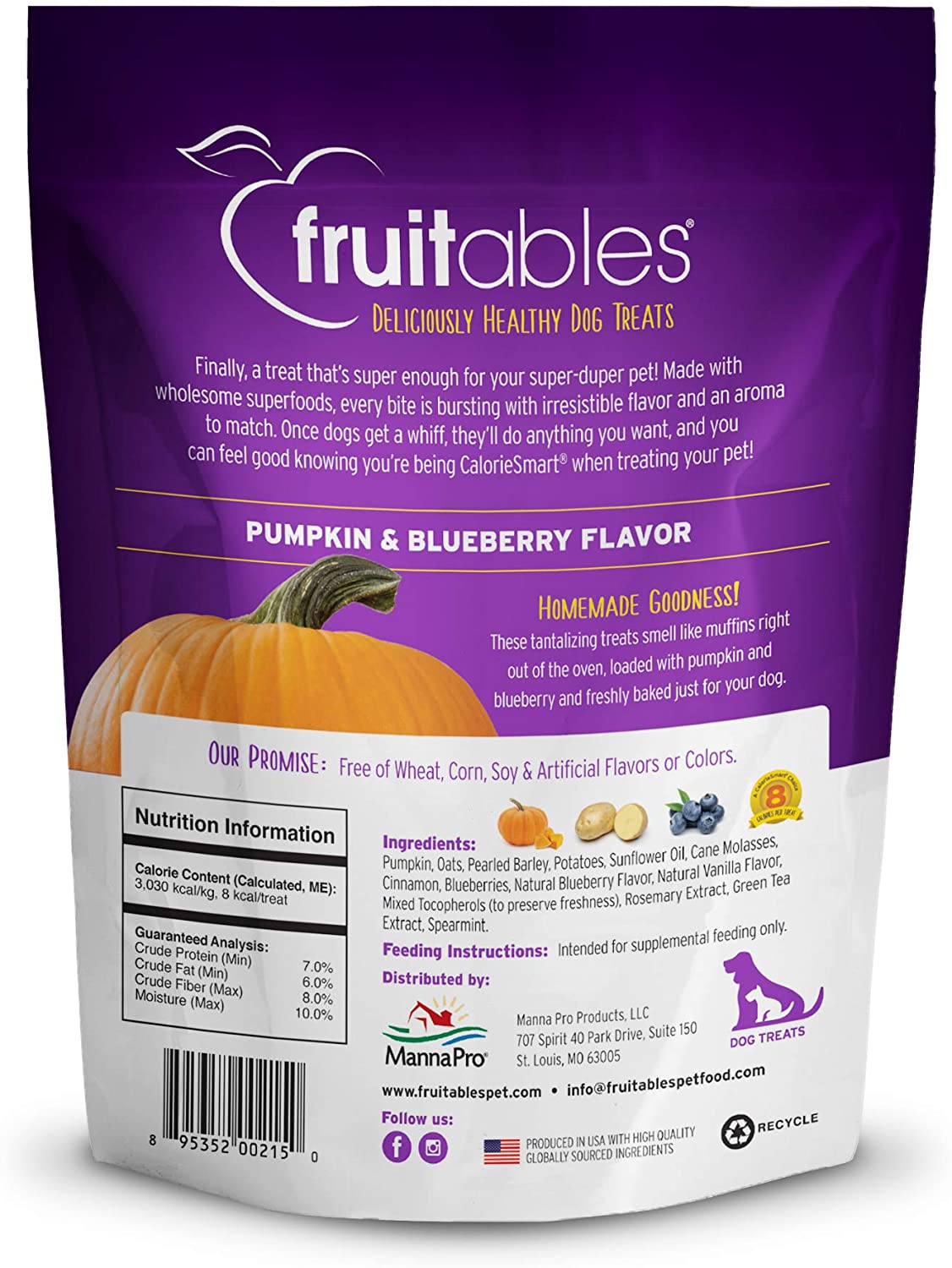  Fruitables Deliciosos Golosinas Para Perros Saludables Sabor A Calabaza Y Arándano 1 Unidad 206 g 