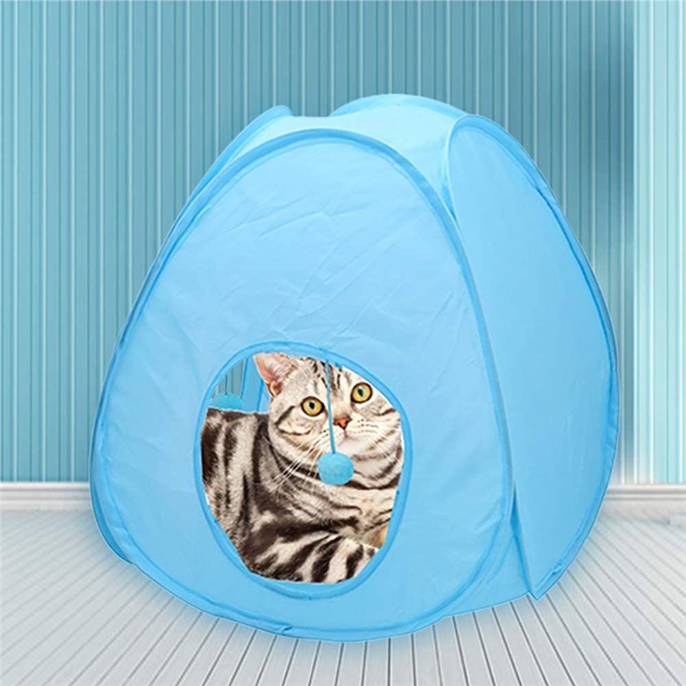  GCSEY No Solo Happy Pet Cat Dog Kitten Tunnel Carpa Juguete Ocultar Jugar Casa Plegable Bola Colgante - Azul 