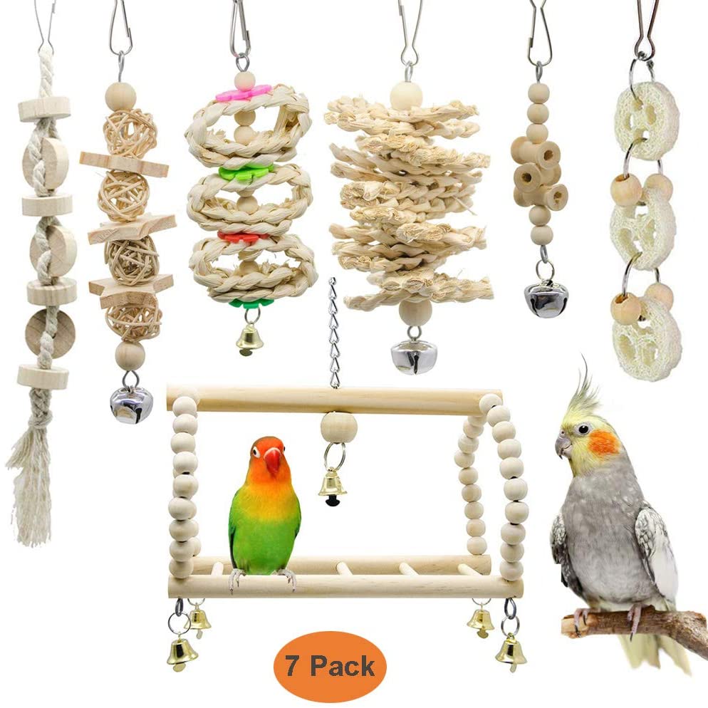  GingerUP 7 Unidades Juguetes para Pájaros Colorful Columpio para Loros Accesorios Jaula Pajaros Bite Toy con Campanas para Periquitos 
