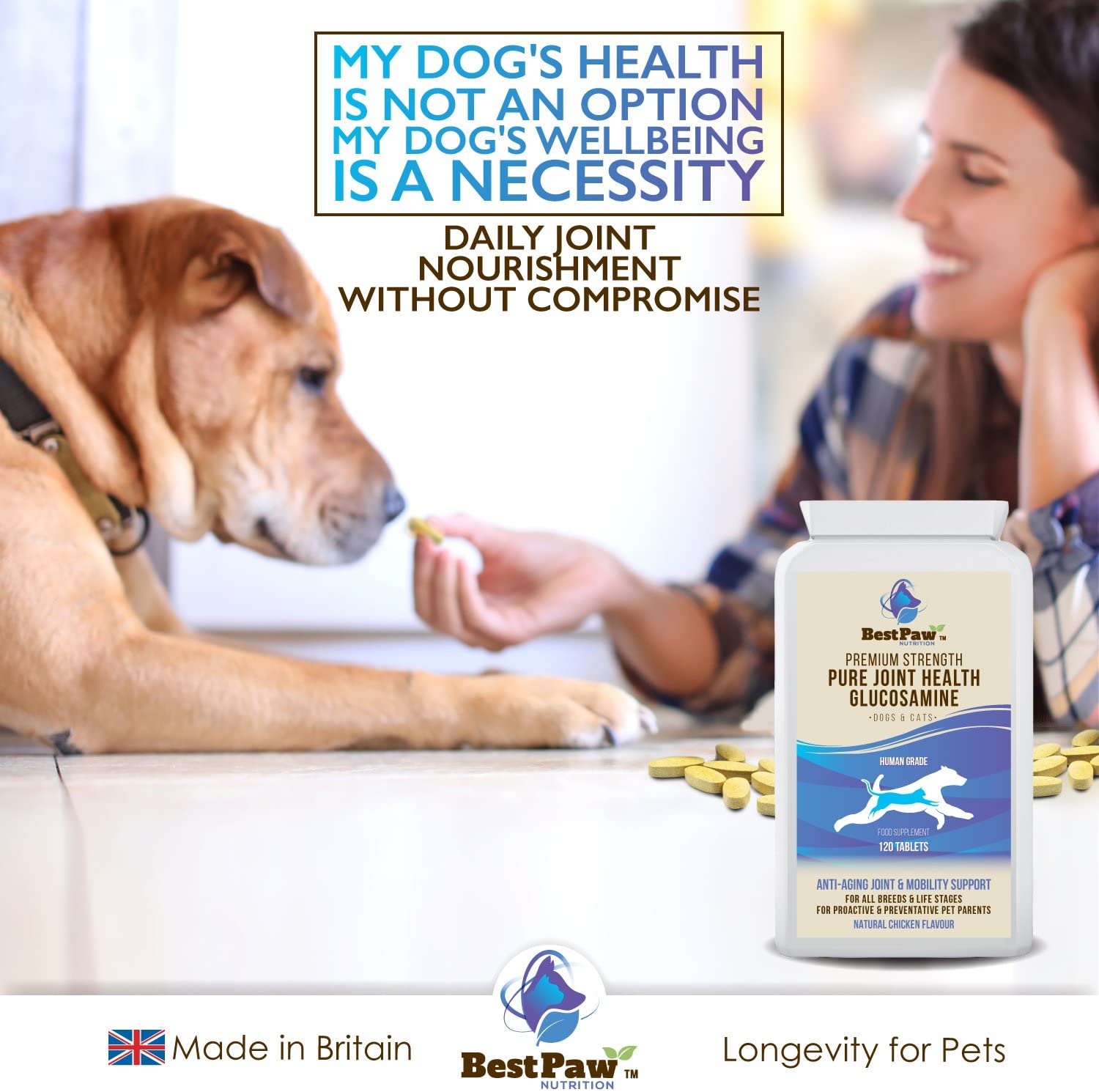  Glucosamina para perros y gatos 120 comprimidos - Vitaminas para el alivio del dolor en las articulaciones con condroitina - Suplemento natural Ayuda para el cuidado de mascotas para la movilidad 