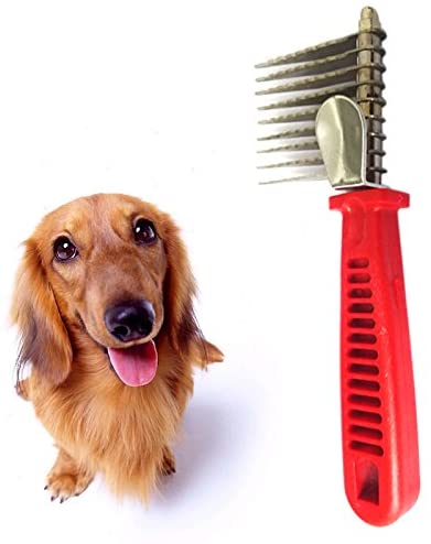  Gosear Cepillo de Pelo Rastrillo Vertimiento con 9 Cuchillas de Acero Inoxidable para Mascotas Perro Gato Acicalado / Peine de Corte Retire para Nudo Piel Herramienta de Preparación,Rojo 