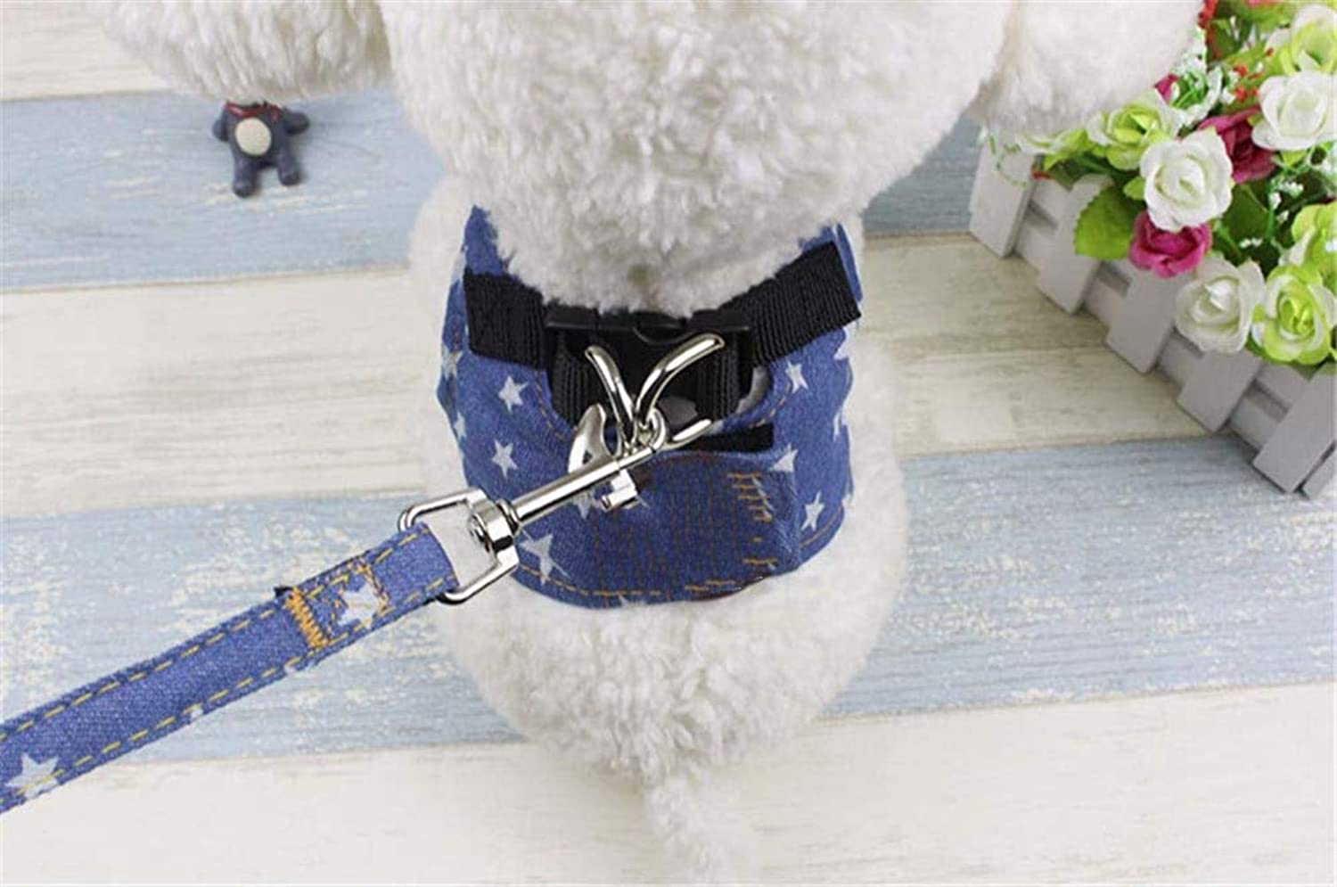  GOUSHENG collar Mascotas Perros Totalmente Mascotas Arneses Jeans Chaleco Correa Ajustable para Dragón Barbudo Conejillo De Indias Hurones Conejos Gatos (Cofre: 40Cm / 15.74", Azul Claro), Azul Marin 