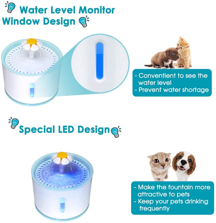  Haofy Fuente de Agua Silenciosa para Mascotas, 2.4L Dispensador de Agua Automático y 3 Modos Ajustables Bebedero Automático Eléctrico para Gato y Perro 