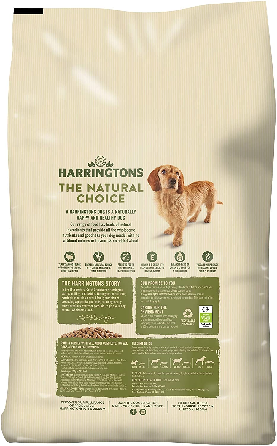  Harrington Complete - Comida para perros, mezcla seca de pavo y verduras 15 kg 