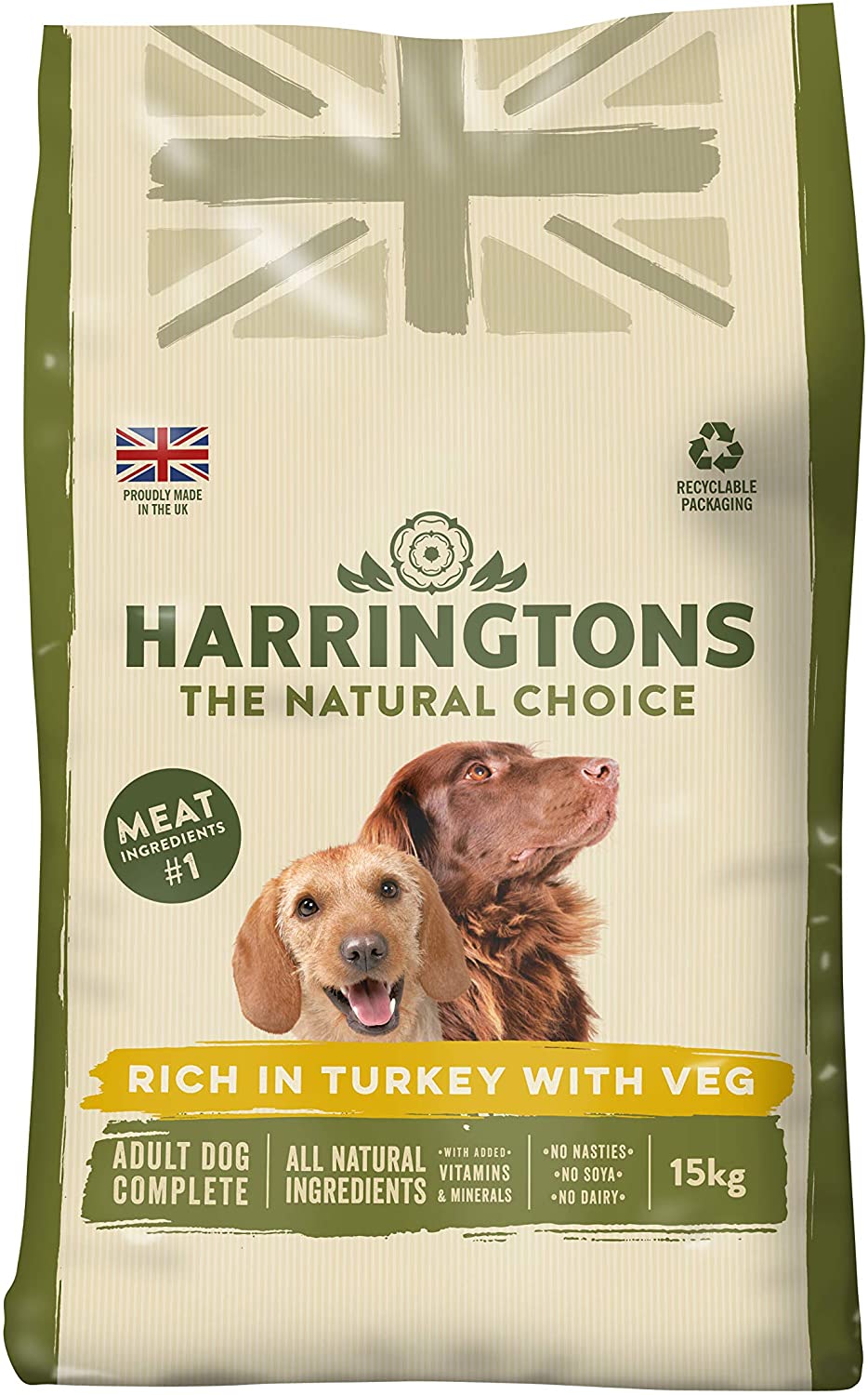  Harrington Complete - Comida para perros, mezcla seca de pavo y verduras 15 kg 