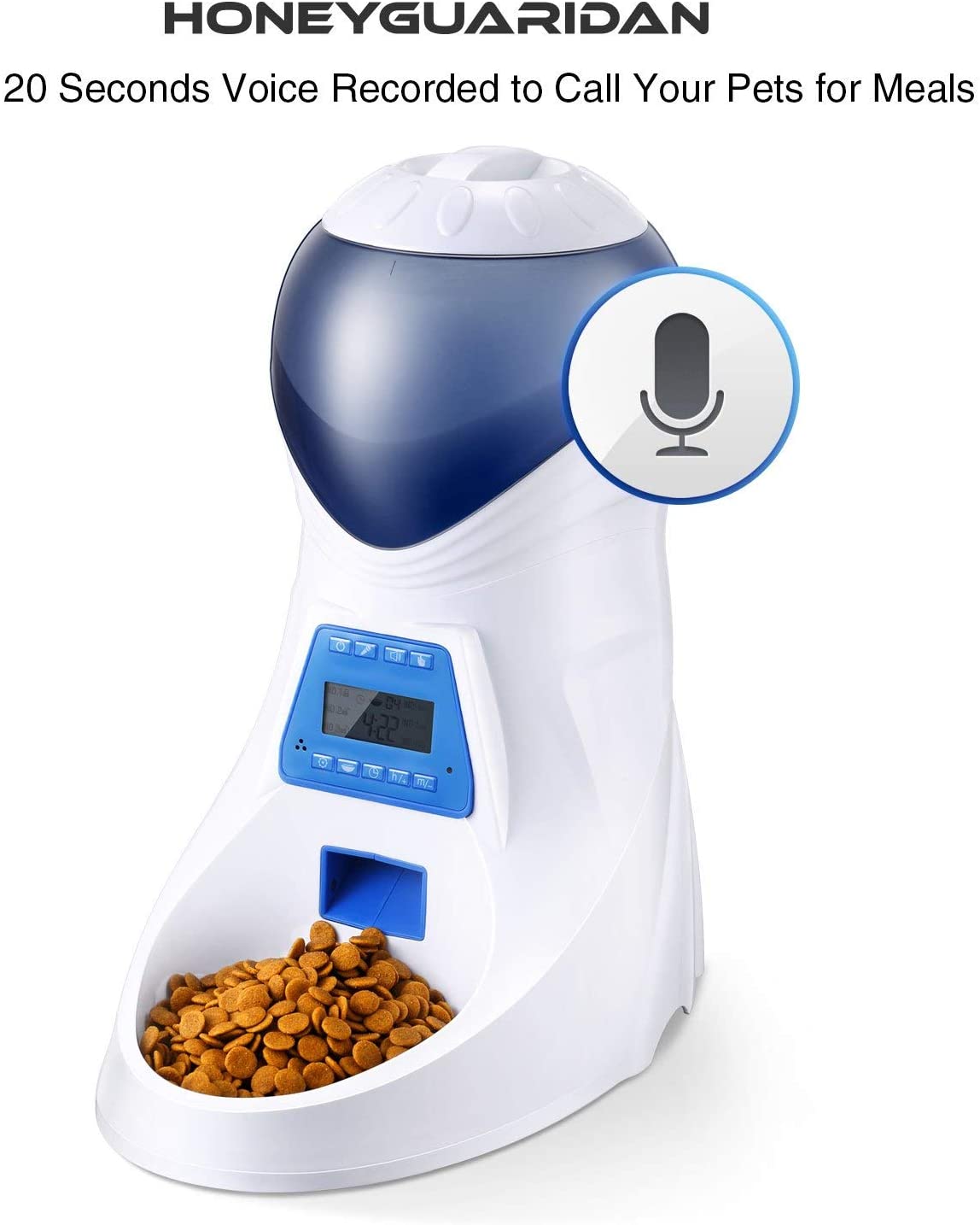  HoneyGuaridan Comedero Electrónico Automático con Recordatorio por Voz y Temporizador Programable, 6-Comidas para Perros (Mediano y Pequeño) y Gatos 