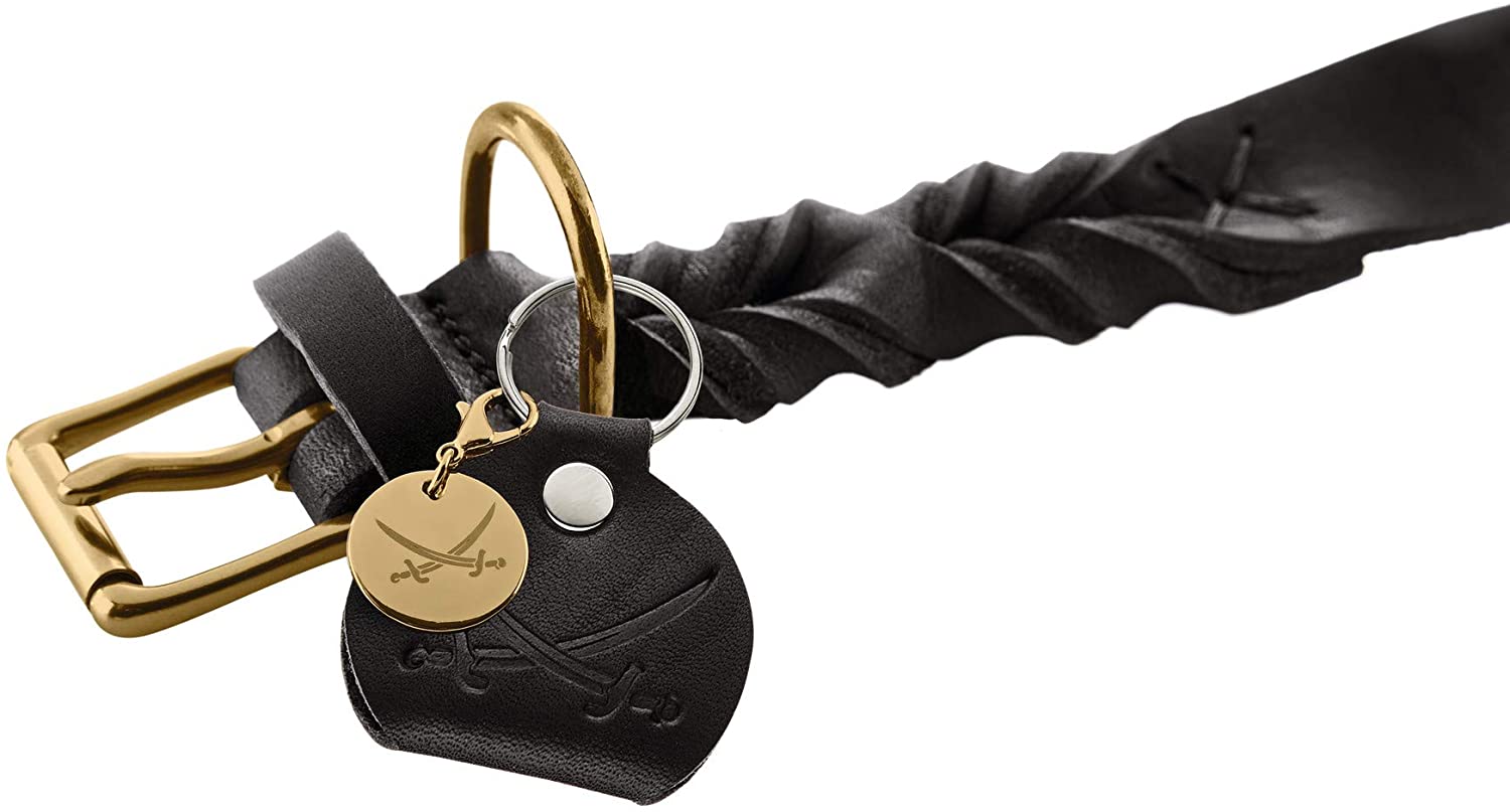  HUNTER 66844 Sansibar Solid - Collar para Perros (Cuero, Trenzado, Robusto, Elegante, 35 cm), Color Negro 