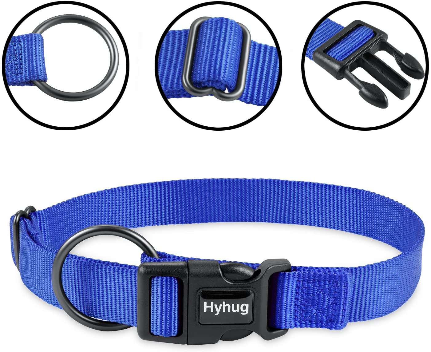  Hyhug Cuello clásico Resistente - Hebilla de Cierre rápido Clip de plástico para Perros Comodidad y Estilo para Perros Grandes (Grande L, Azul Brillante) 