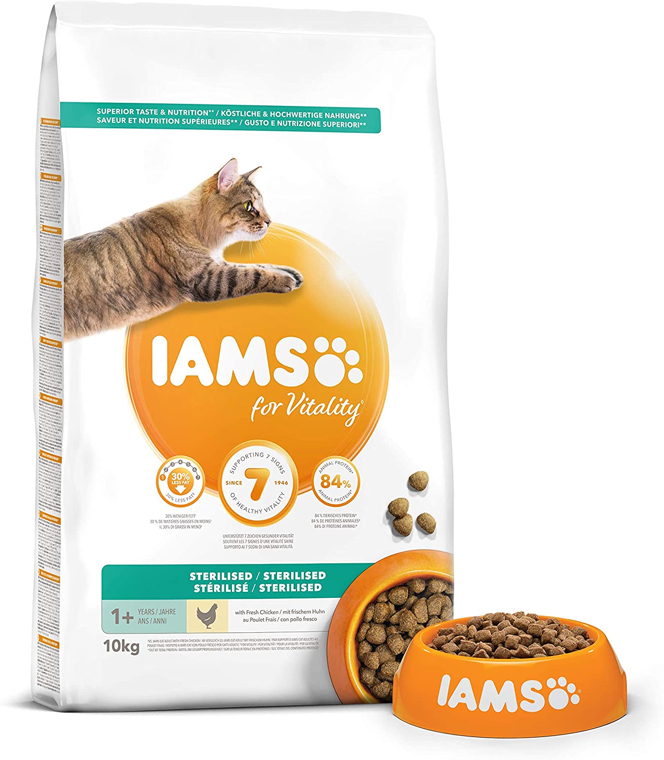  IAMS for Vitality Alimento bajo en grasa para Gatos Esterilizados con pollo fresco [10 kg] 