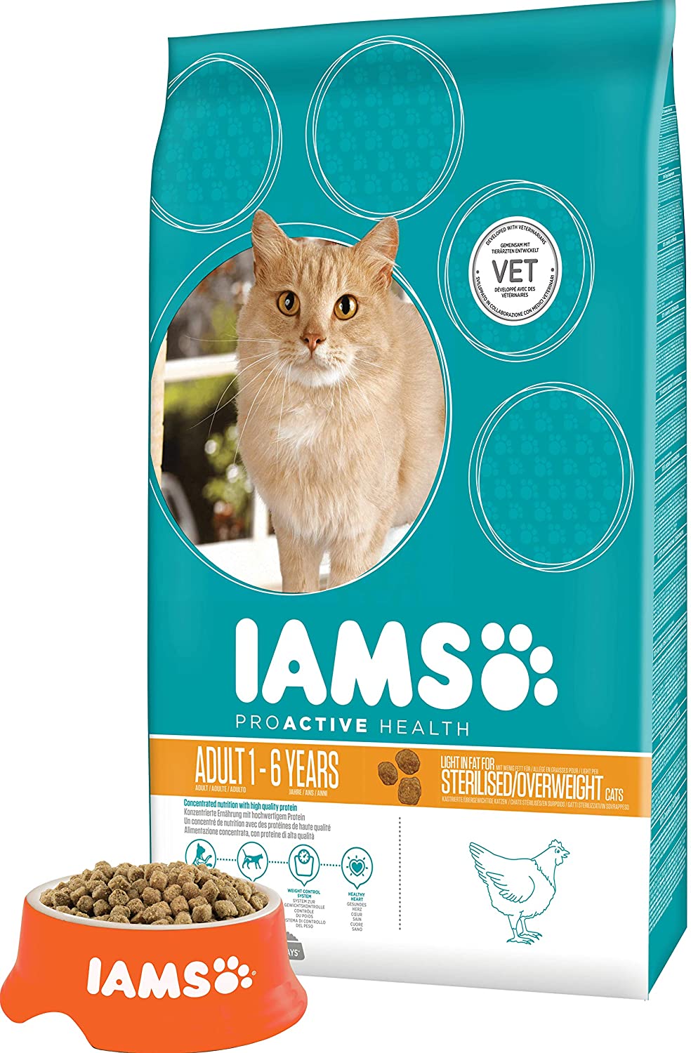  IAMS for Vitality Alimento bajo en grasa para Gatos Esterilizados con pollo fresco [10 kg] 