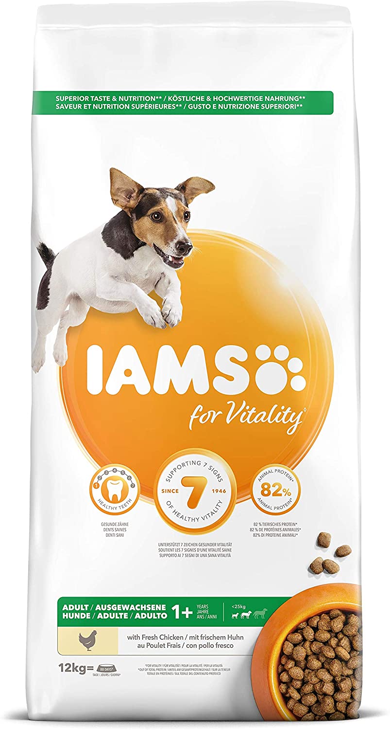  IAMS for Vitality Alimento para Perros Pequeños y Medianos Adultos con pollo fresco [12 kg] 