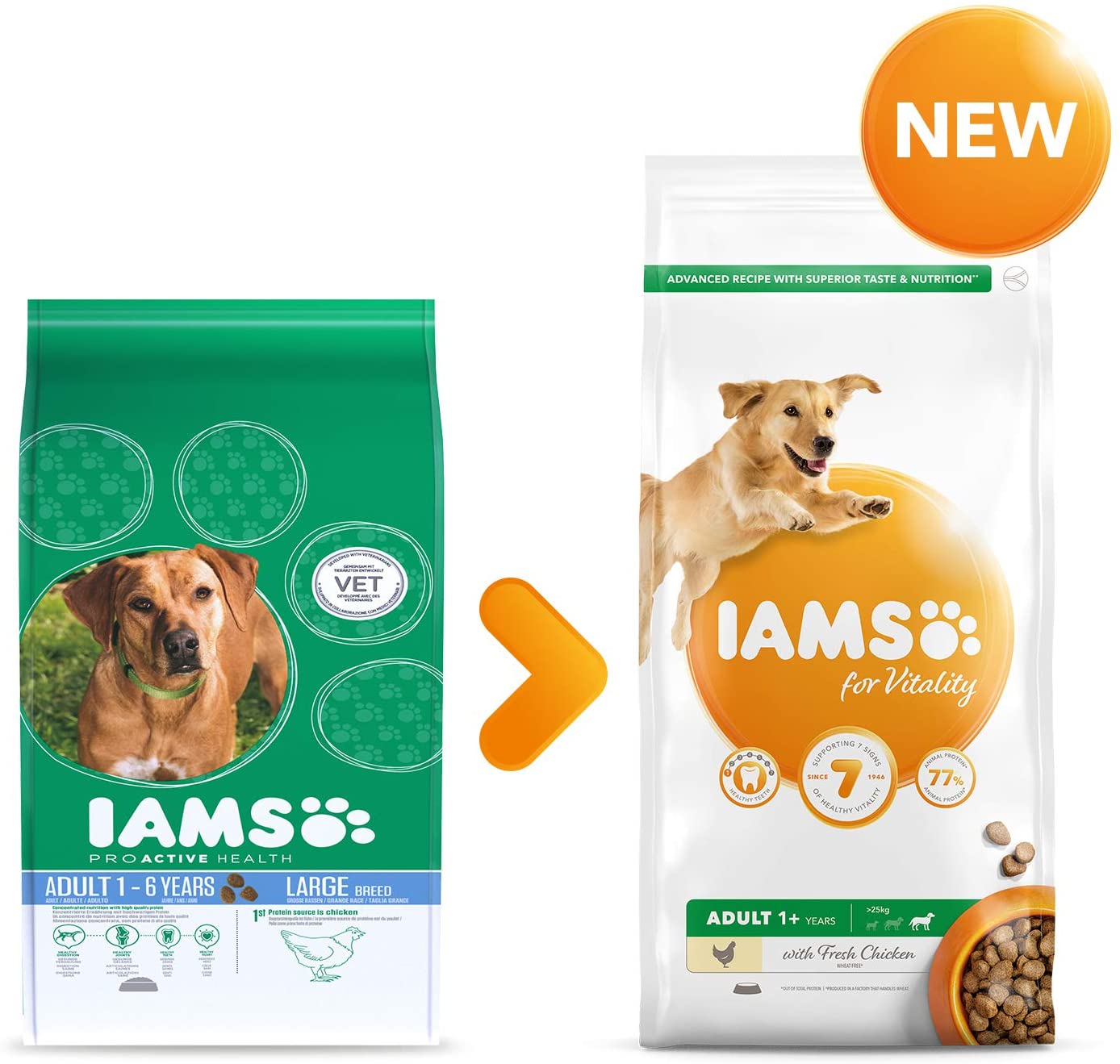  IAMS for Vitality Alimento para Perros Pequeños y Medianos Adultos con pollo fresco [12 kg] 