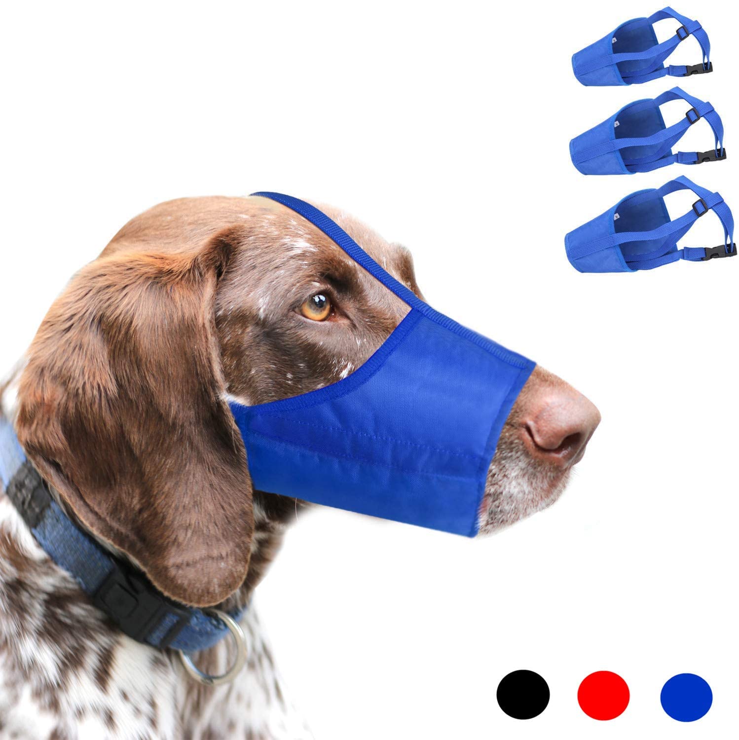  ILEPARK Bozal para Perros, 1 Set de 3 Bozales de Perros Ajustables de Nylon para Perros Pequeños Grandes Medianos para Evitar Morder, Ladrar y Masticar (S,Azul) 