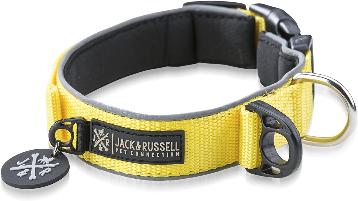  Jack & Russell Premium Collar de Perro Luna Reflectante y Neopreno Acolchado Collar de Perro Varios tamaños y Colores (Circunferencia del Cuello L (43-58 cm), Amarillo) 