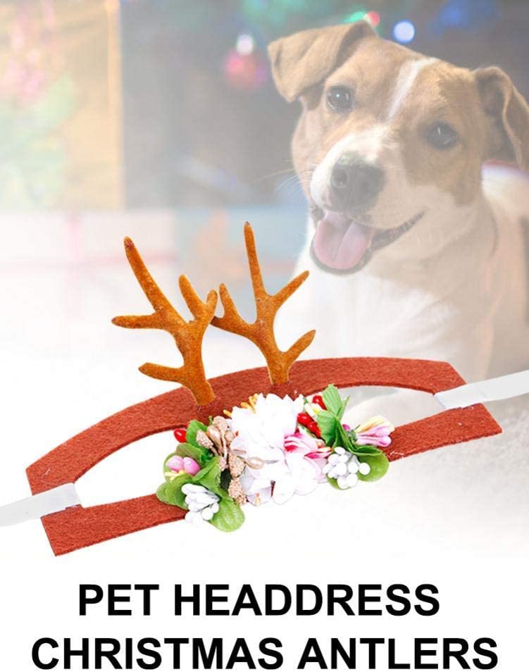 Jilisay - Tocado para Mascotas con Cuernos de Navidad para Perro o Gato, Accesorio para decoración navideña para Mascotas, Sombrero, peluquería, Cuerno de Ciervo, Accesorios 