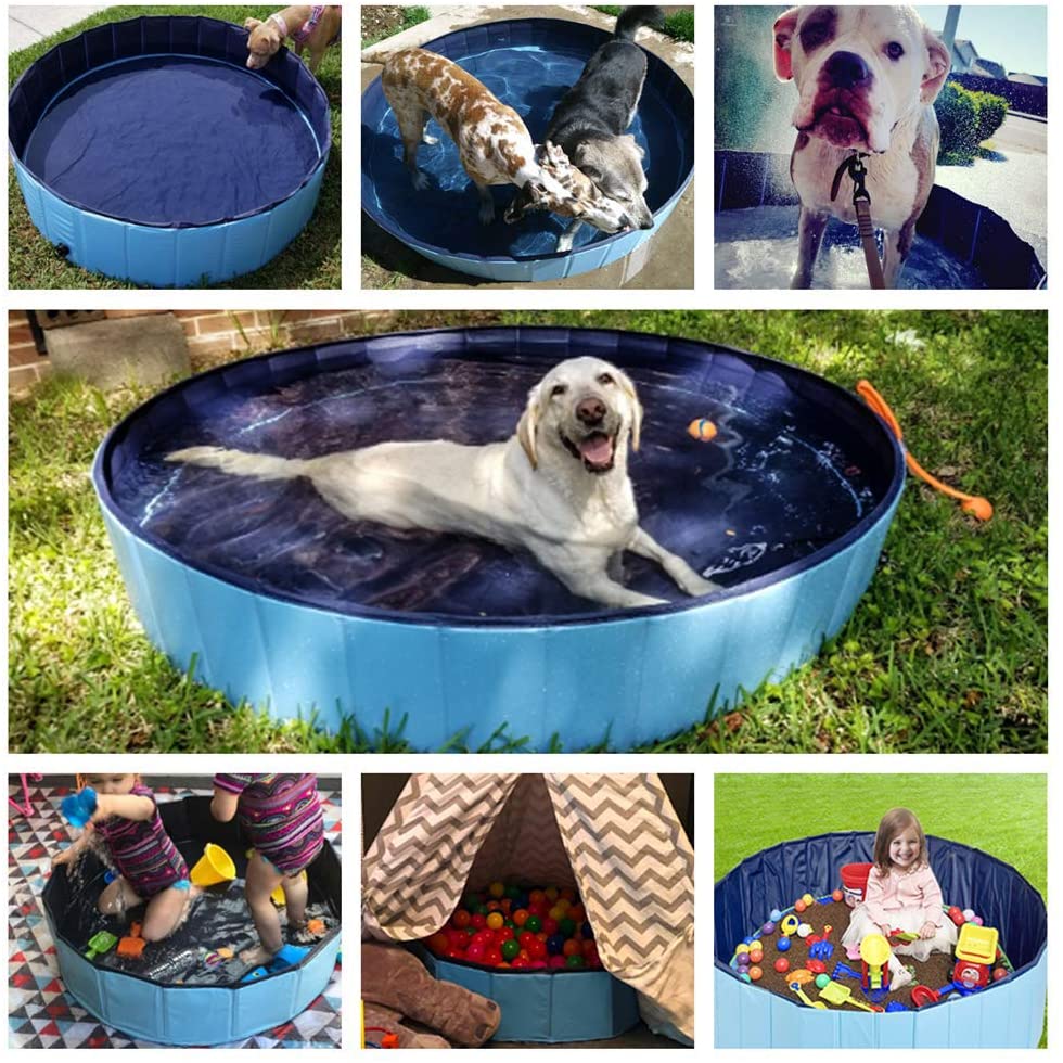  JJOBS Piscina para Perro Bañera Plegable para Perros Gatos Mascotas, Natacion al Aire Libre, Material de PVC-Azul (S: 80 * 20cm) 