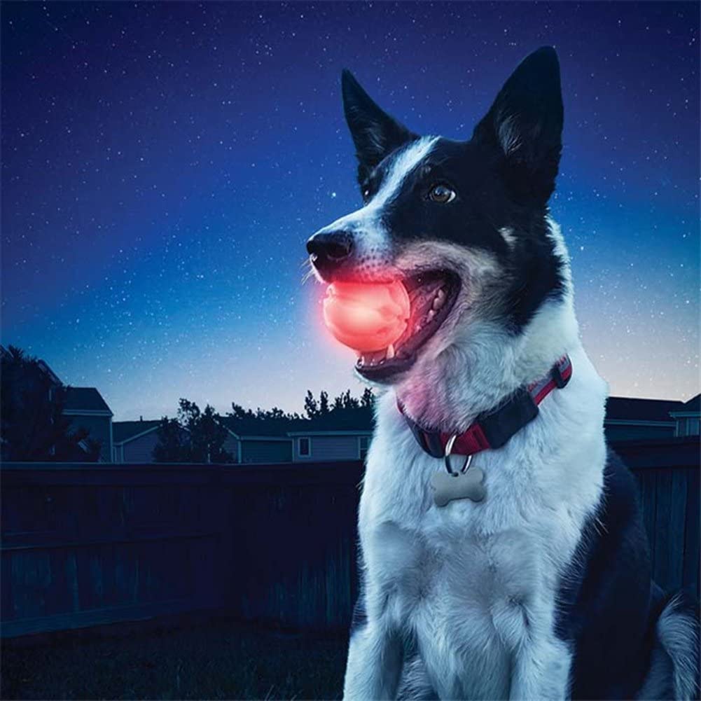  Juguetes de pelota de perro con luz LED para rebotar y brillar juguetes interactivos para perros, gatos, juegos nocturnos 