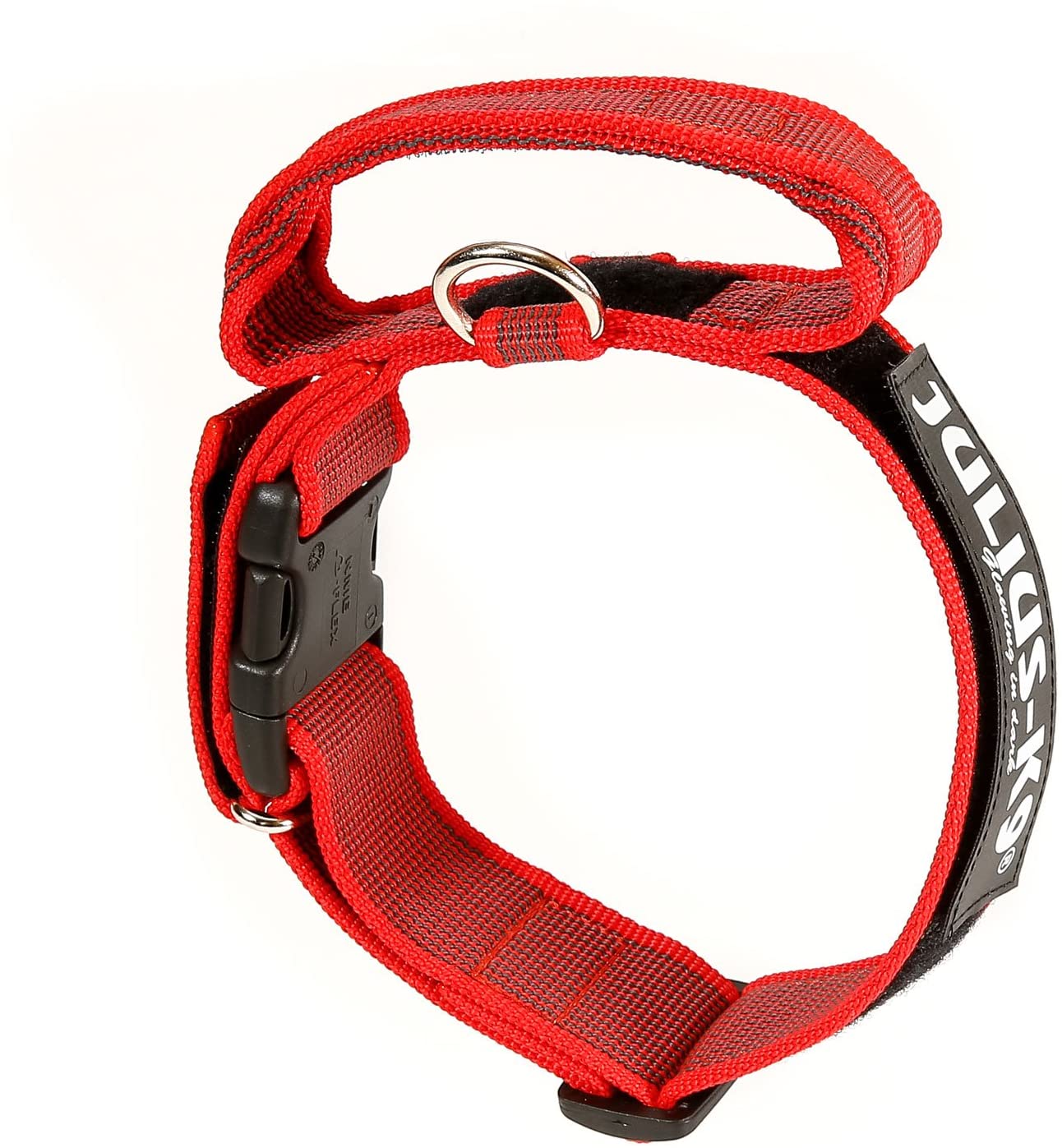  Julius-K9 Collar Color & Gray con la manija, la cerradura de seguridad y el remiendo intercambiables, 50 mm (49-70 cm), Rojo-Gris 