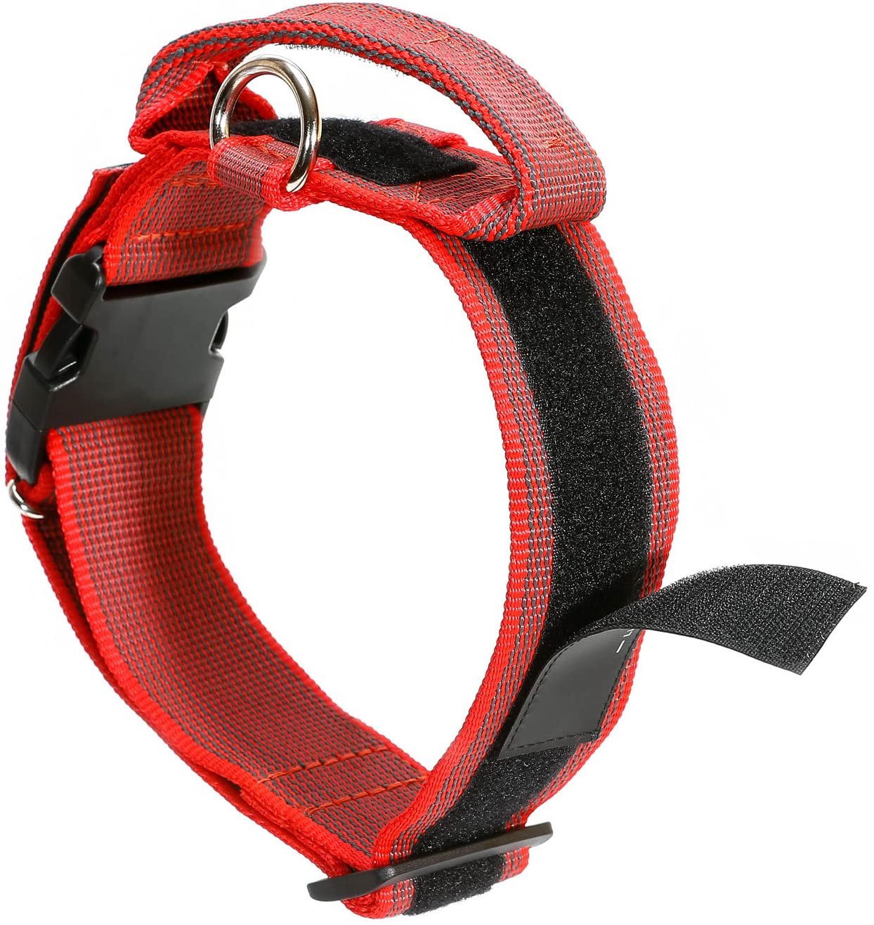  Julius-K9 Collar Color & Gray con la manija, la cerradura de seguridad y el remiendo intercambiables, 50 mm (49-70 cm), Rojo-Gris 