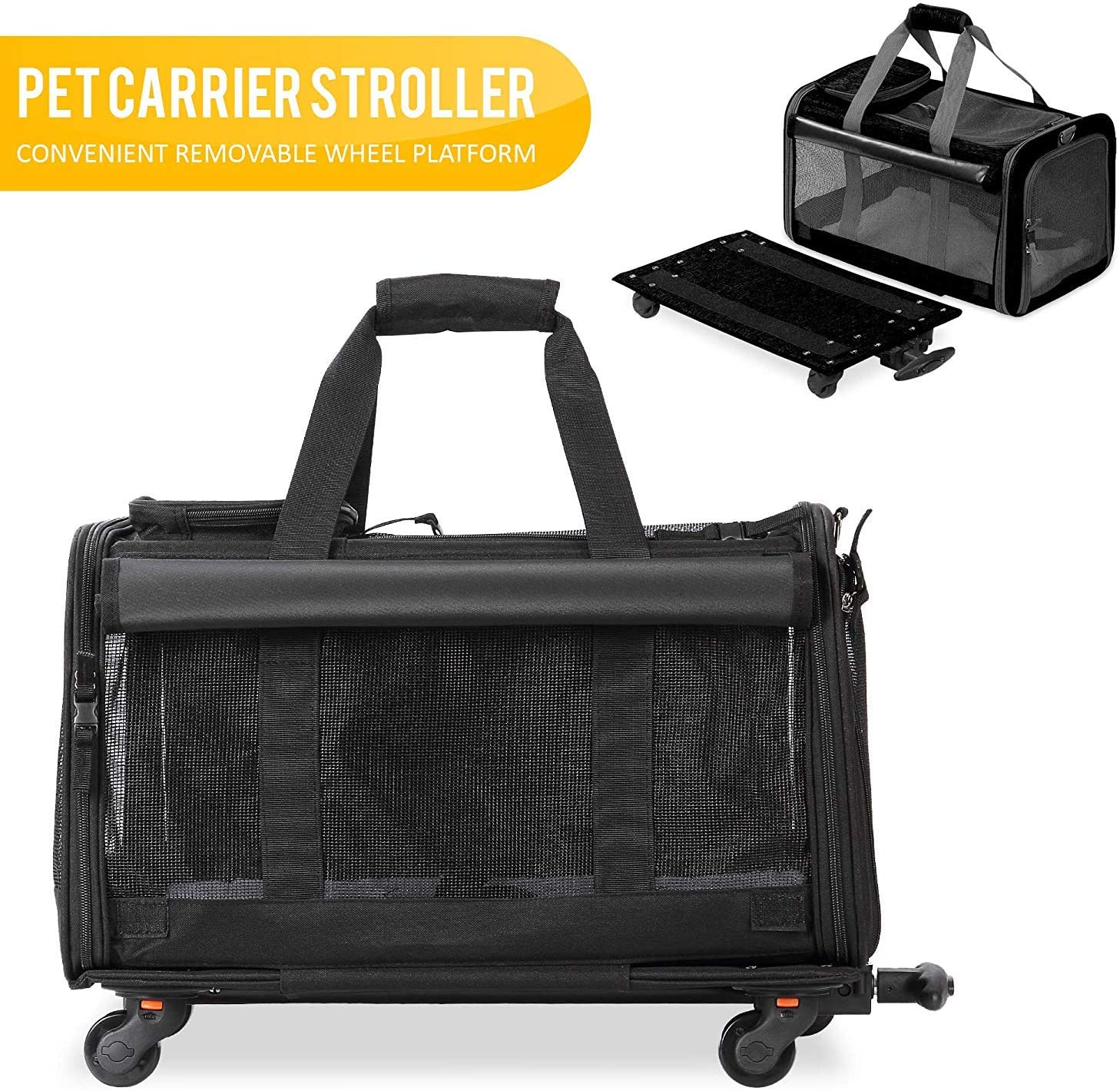  KOPEKS Transportador de Viaje para Mascotas, Bolsa con Manecilla y 4 Ruedas para Transportar Perros, Gatos, Mascotas y Accesorios - Negro 