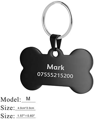  KSZ Etiquetas de identificación para Mascotas de Acero Inoxidable, Etiquetas Personalizadas para Perros y Gatos. Grabado Frontal y Trasero. Múltiples Colores (Negro, Hueso) 