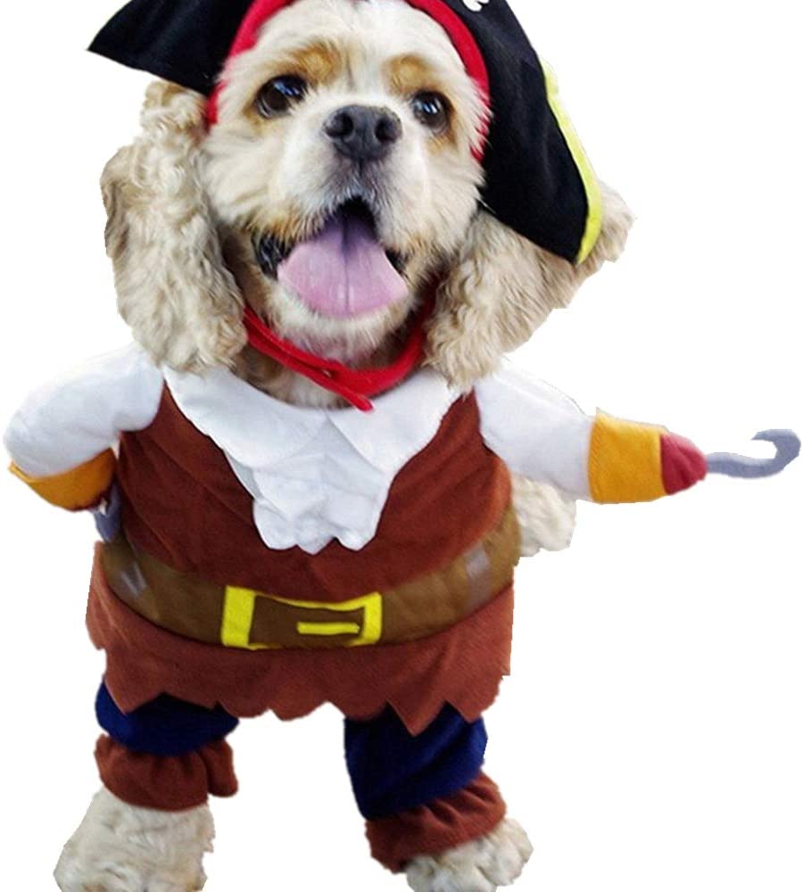  L-Peach Disfraz de Pirata Ropa Traje Uniforme para Mascotas Animal Doméstico Gato Perro con Dos Patas y Gorro para Halloween Navidad L 