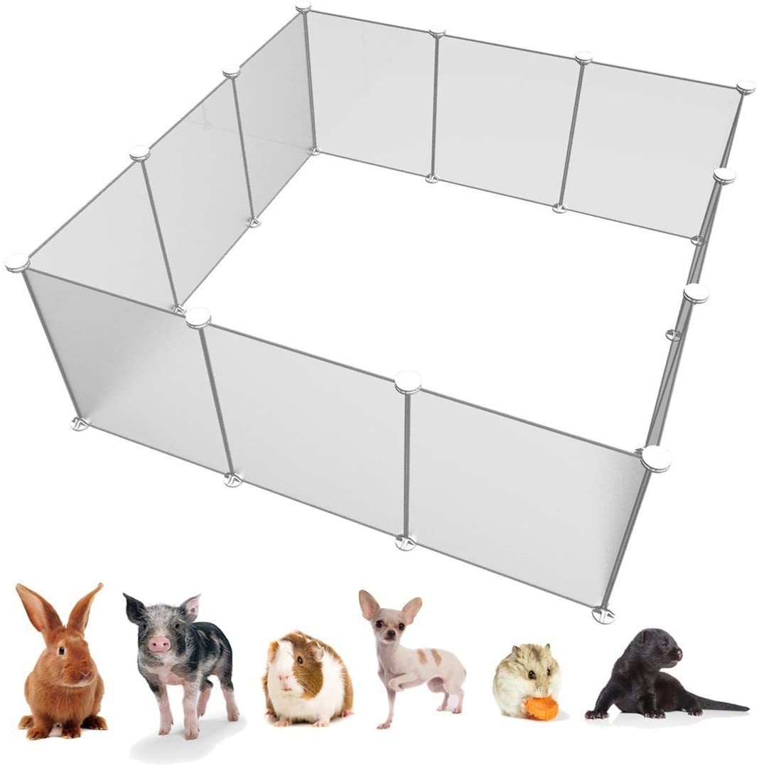  LANGXUN Tamaño y Altura Ajustables Libres del Patio de recreo para Mascotas de Bricolaje - Organizador de Cubos de Almacenamiento de Alambre de plástico - 12 Paneles de Color Blanco Esmerilado 
