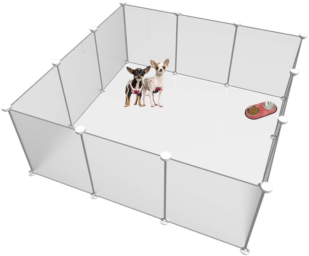  LANGXUN Tamaño y Altura Ajustables Libres del Patio de recreo para Mascotas de Bricolaje - Organizador de Cubos de Almacenamiento de Alambre de plástico - 12 Paneles de Color Blanco Esmerilado 