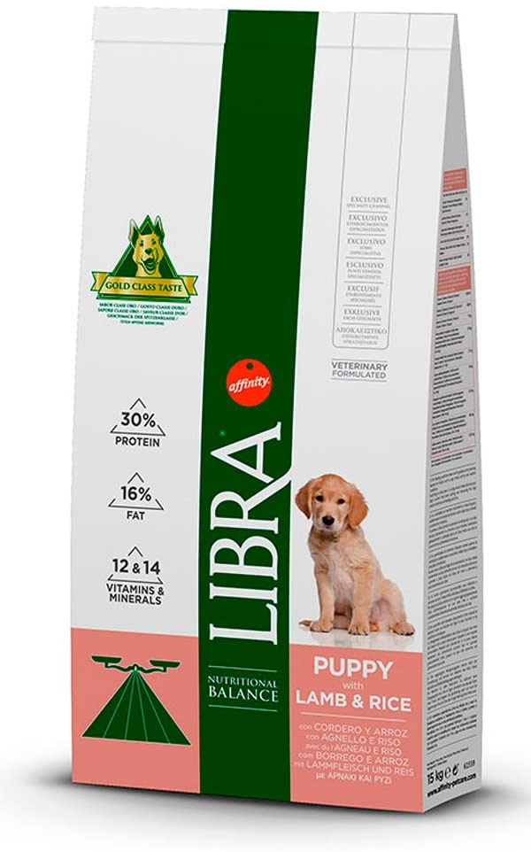  LIBRA - Pienso para Perros Cachorros pequeños, medianos y Grandes Cordero y arroz 15 kg 