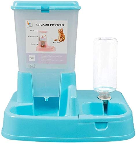  LLDKA Alimentador del Agua de alimentación de Mascotas, dispensador de Agua automático de Comida para Perros tazón extraíble Comedero automático,Azul 