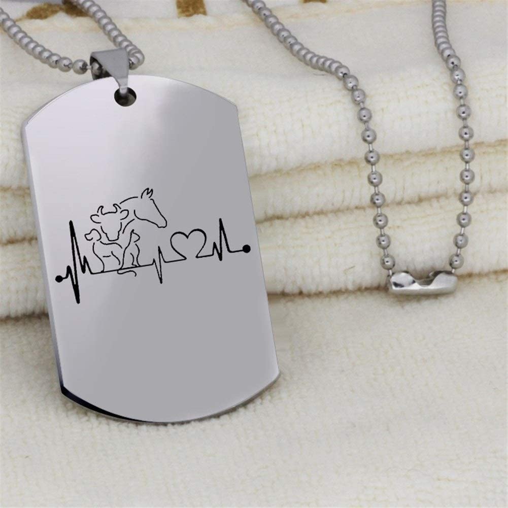  LSBXWL El Latido del corazón del Collar de la Vaca de Caballo del Gato de Acero Inoxidable Divertido Creativo Colgante Animal del Collar de Perro (Metal Color : Imitation Rhodium Plated) 