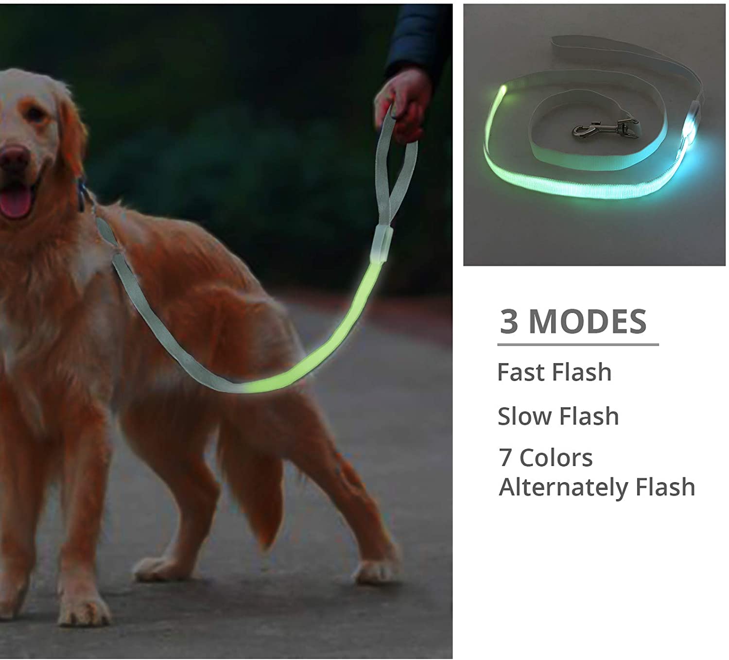  Luz Collar Iluminoso Perro Colgante Luz de Seguridad para Mascota Paseo de Noche con Correa LED Nylon para Perros Impermeable 120 cm 3 Modos con 7 Piezas Pilas Tipo Boton 