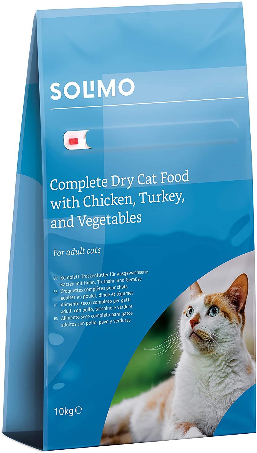  Marca Amazon - Solimo - Alimento seco completo para gatos adultos con pollo, pavo y verduras, 1 Pack de 10 kg 