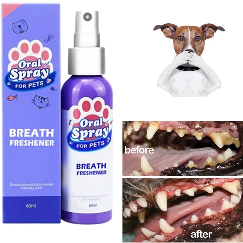  MARFUNY Spray de ambientador de Aliento para Mascotas, Limpiador de Dientes para Perros y Gatos Cuidado bucal Enjuague bucal de Aliento Fresco Cuidado Dental Saludable no tóxico 