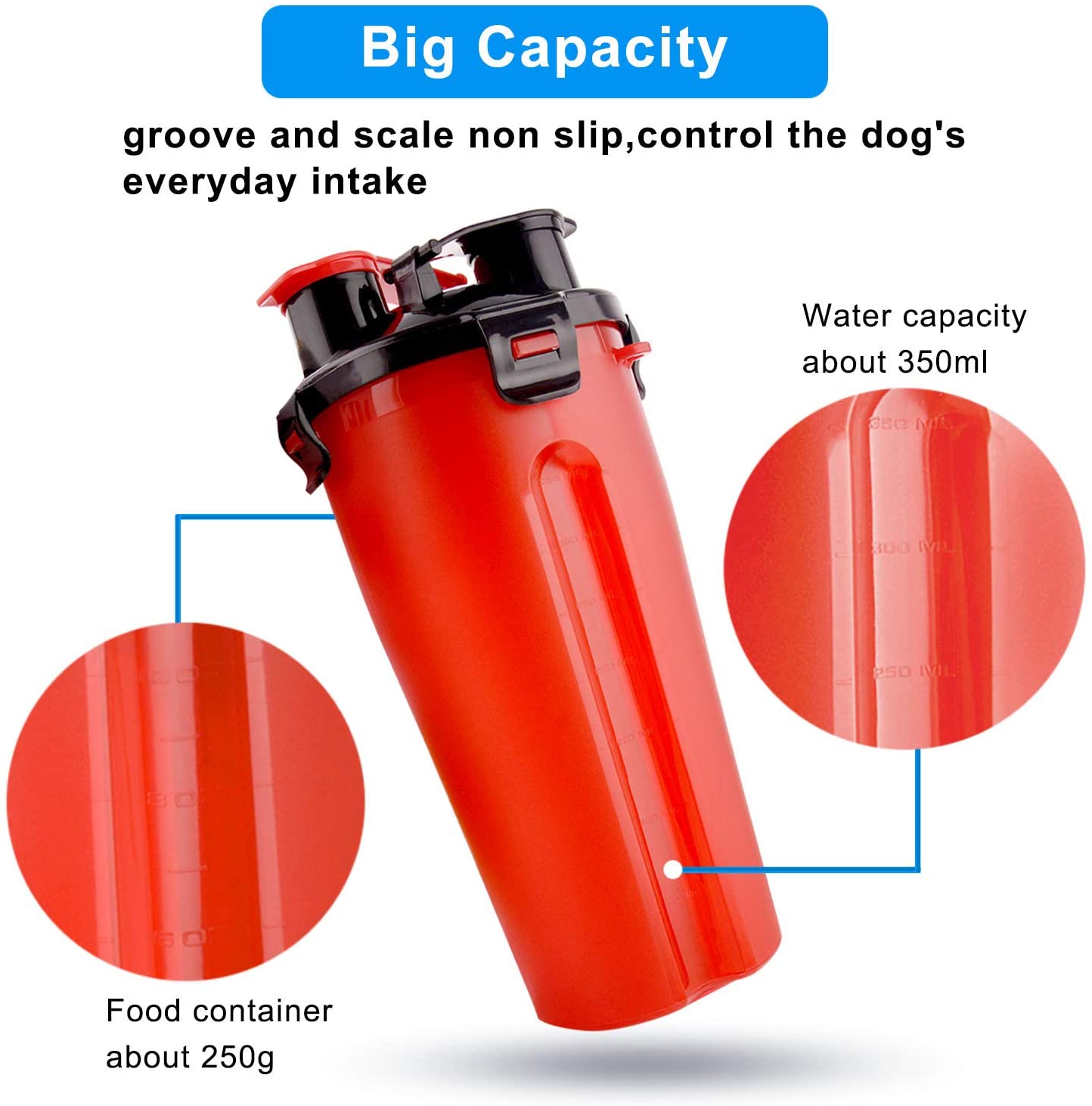  MATT SAGA Botella de Agua para Perros Portatil Envase de Comida para Perros con 2 Plegable Tazones para Perros Gatos Mascotas Adecuado para al Aire Libre Caminar Viajar (Rojo) 
