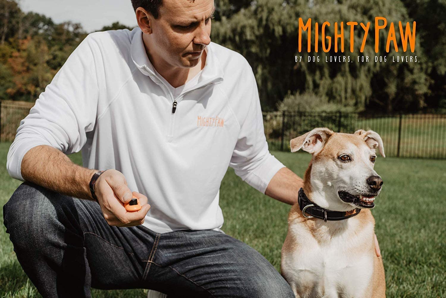 Mighty Paw Entrenamiento del Perro de Clicker, 2 Opciones de fijación, Clip de la Correa retráctil + Wrist Lanyard Naranja 