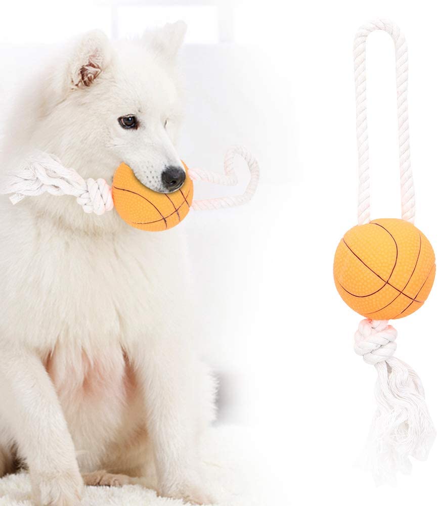  Naroote Juguete Squeak para Mascotas, Limpieza Molar de Dientes Forma Linda de Bola Cuerda de Algod®n para Masticar para Perros(Baloncesto) 