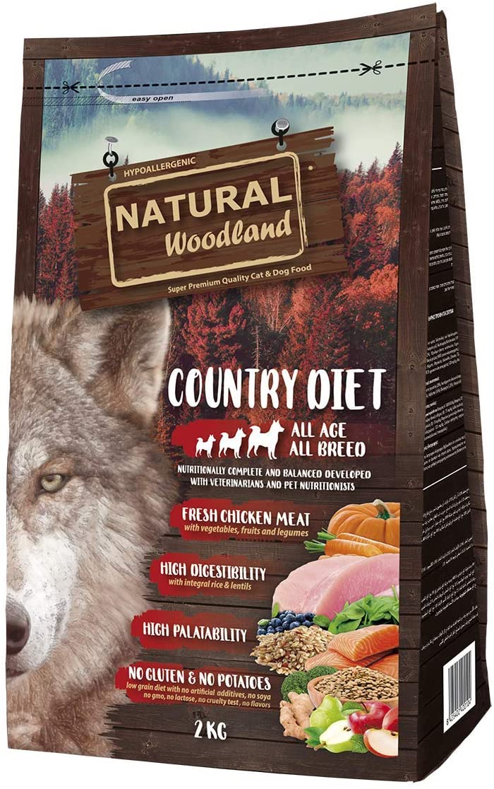  Natural Greatness Pienso Seco para Perros Receta Natural Woodland Country Diet. Super Premium. Todas Las Razas y Edades. Sin Gluten (2 Kg) 
