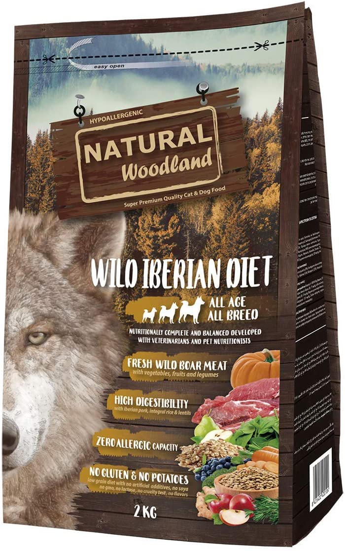  Natural Greatness Pienso Seco para Perros Receta Natural Woodland Wild Iberian Diet. Super Premium. Todas Las Razas y Edades. Sin Gluten (2 Kg) 