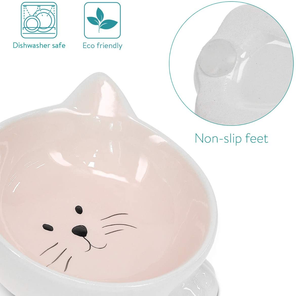  Navaris 2X Cuenco para Mascotas con Forma de Gato - Comedero y Bebedero Doble de cerámica para Perros o Gatos - Inclinados y Antideslizantes 