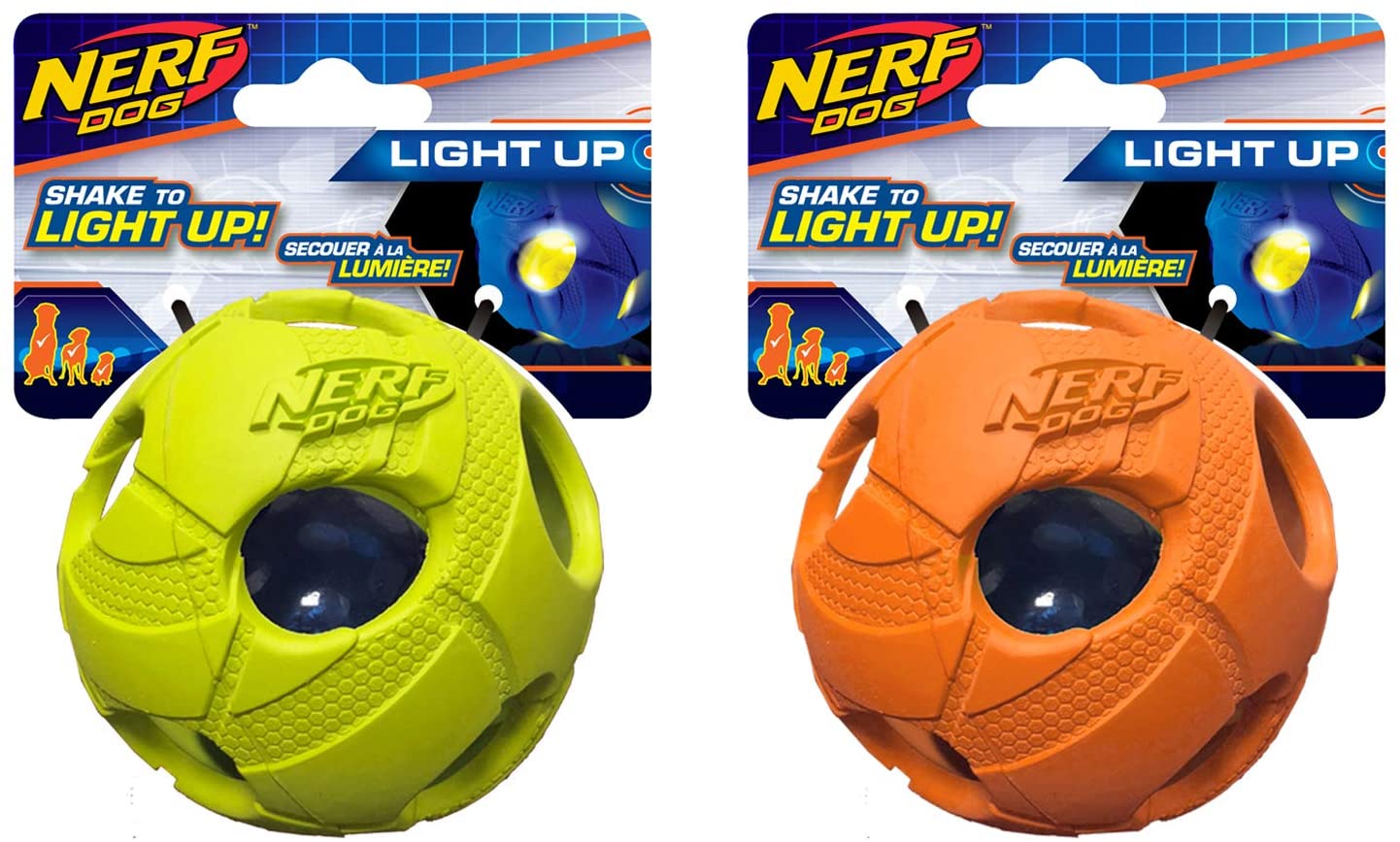  Nerf Perro Mediano Bola de Golpe de LED Luminoso Verde & Naranja Perro Juguete (2 Unidades) 