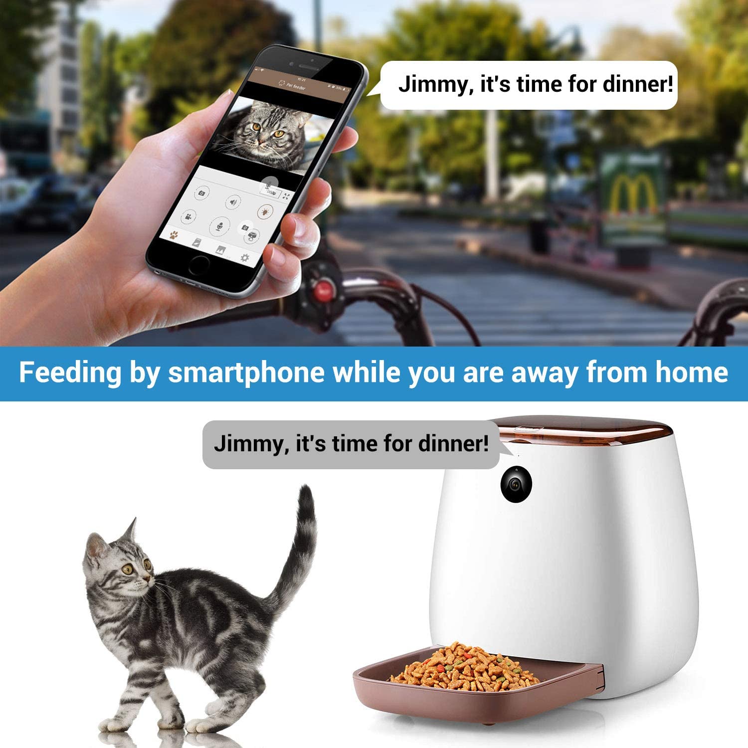  NICREW WiFi Comedero Automático para Perros y Gatos, con Cámara Bidireccional de Audio HD 1080p y Visión Nocturna de hasta 8m (3.3L) 