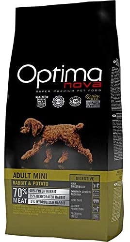  Optimanova Dry - Mini digestivo para adulto (conejo y patata, hipoalergénico, sin grano – Super Premium comida para perros, 2 kg) - 40% carne fresca – razas pequeñas – Mini razas 