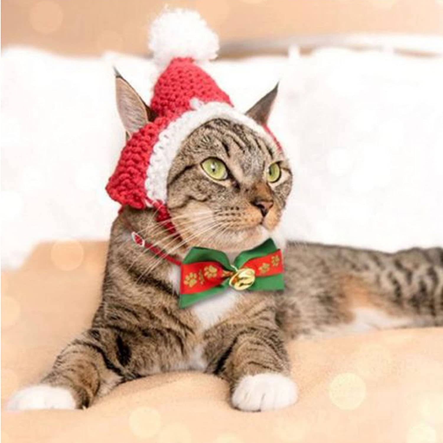  OTOTEC 10 Piezas de Navidad Mascota Gato Perro Pajarita Ajustable Collar Hebillas Corbata patrón de Navidad Accesorios de Aseo, 19-34 cm 