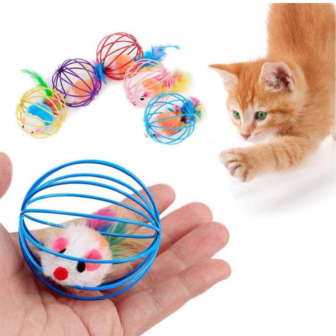  Oulensy 1pcs PláStico Artificial Colorida del Gato De Remolque Juego Chew Toy Alimentos para Mascotas Gato De Juguete Interactivo: Campanilla De RatóN De La Jaula del Gato del RatóN del Juguete 