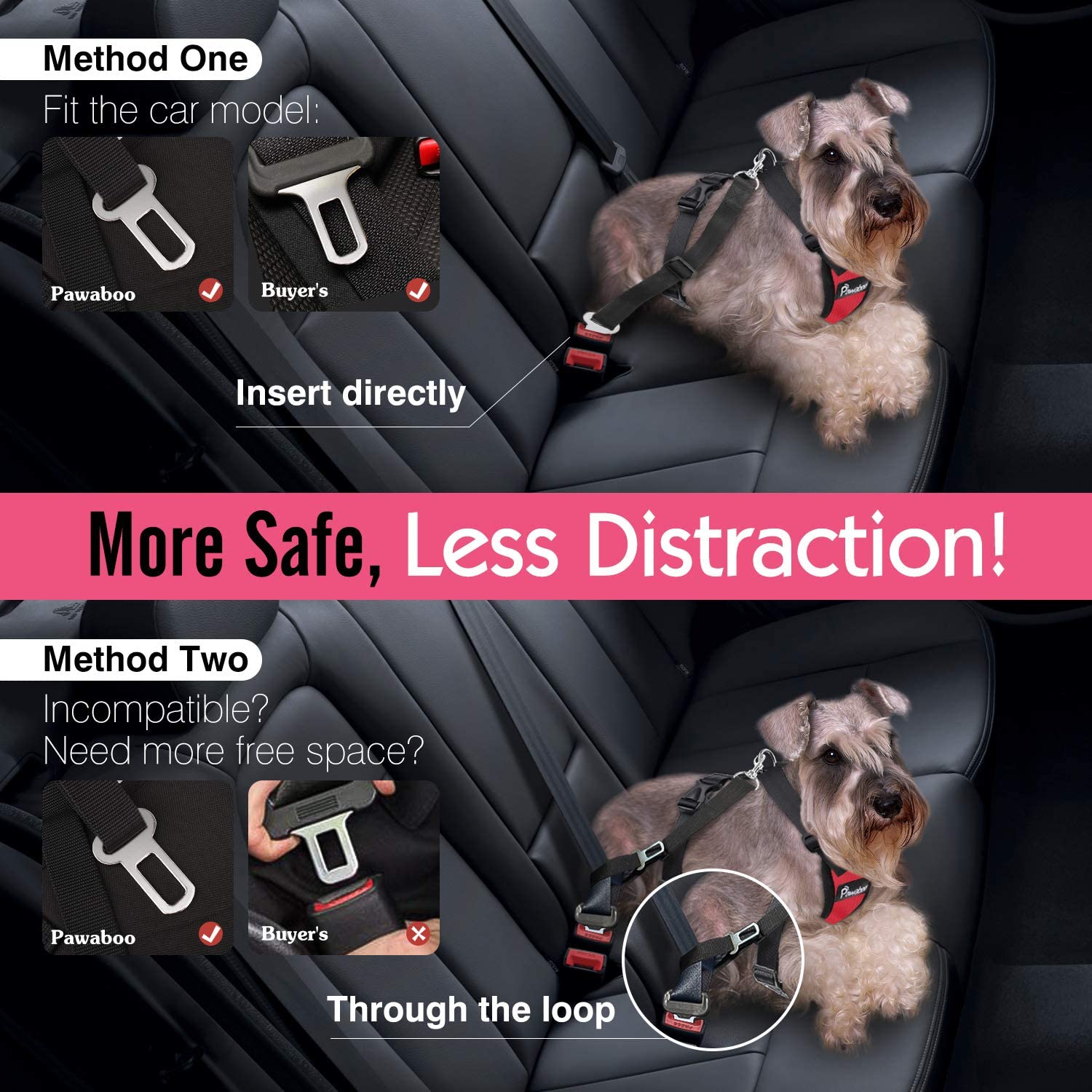  Pawaboo Cinturón de Arnés de Chaleco de Seguridad para Perros, Mascotas Arnés Ajustable para el Conductor para Perros de 55 lb-88 LB, Rojo 
