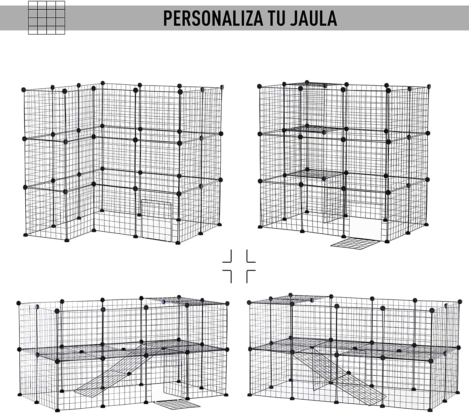 Pawhut Valla Metálica para Mascotas Parque Metálica con 36 Paneles Animales Pequeños Desmontable Diseño DIY Negro 146x73x73cm 