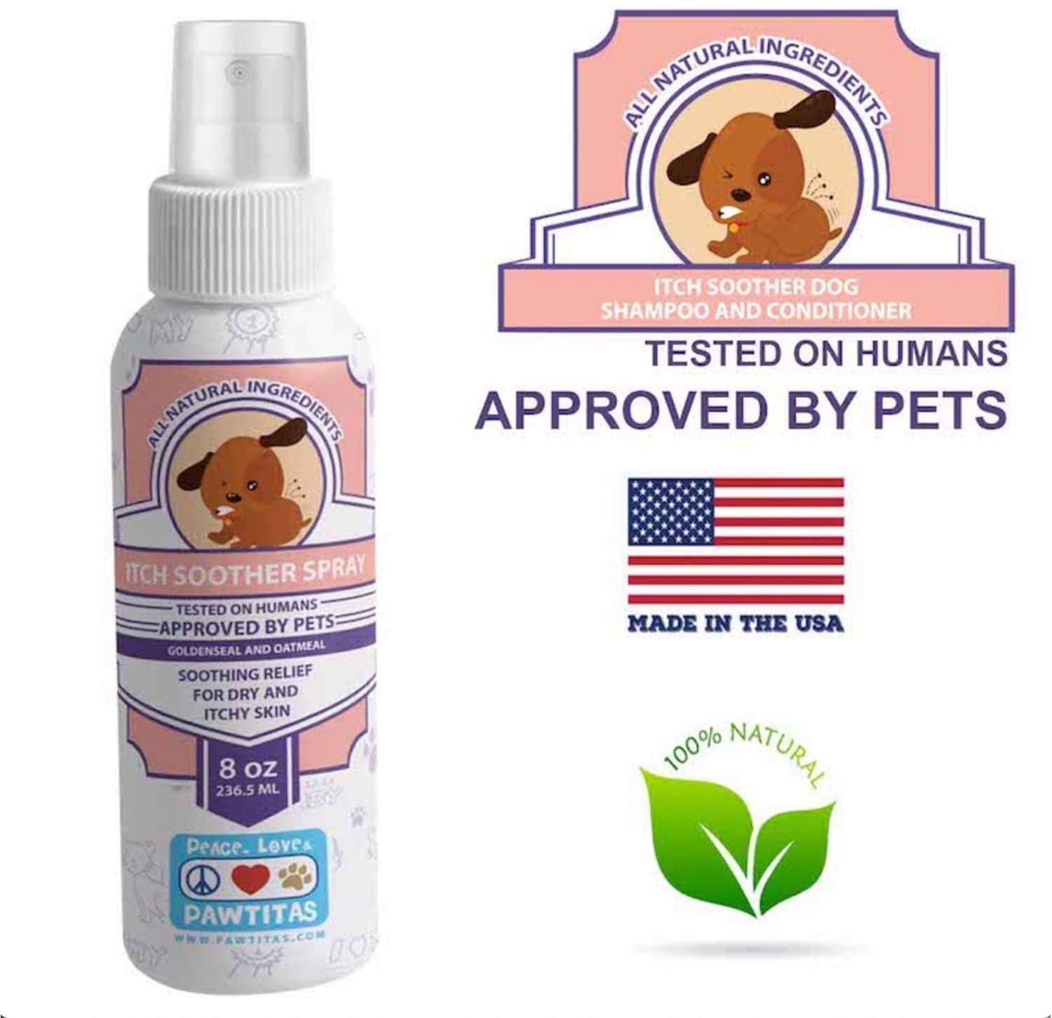  Pawtitas Spray para Dermatitis del Perro Alivia Rapidamente el Picor del Perro | Calmante Hipoalergénico para garrapatas, pulgas, picores Locion Topica para la Piel de tu Perro y Cachorro - 2 OZ 